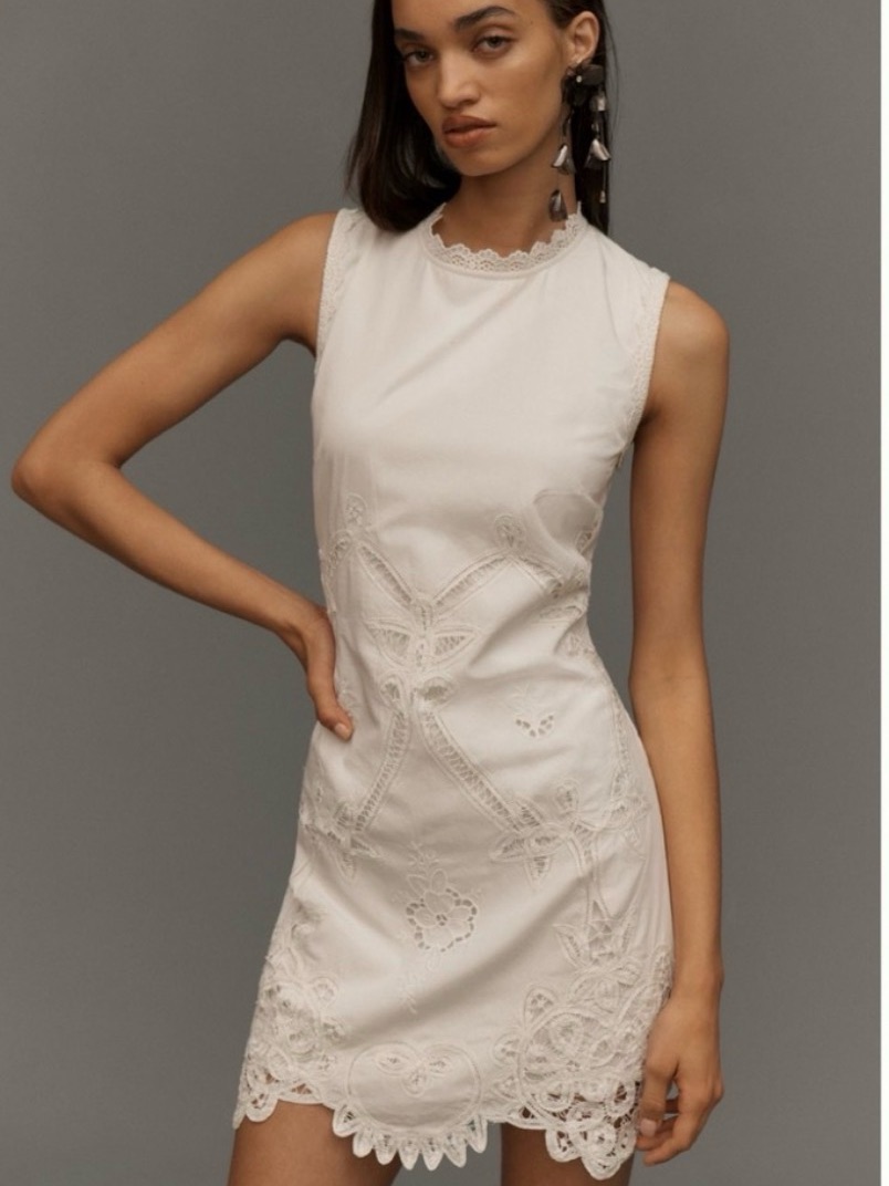 Nwt By Anthropologie Sleeveless Poplin Lace Mini Dress Size 10